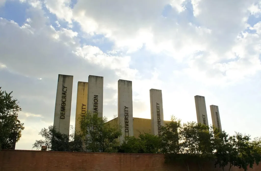 The Pillars of the Constitution at the Apartheid Museum in Johannesburg, one of the most important historic cities in South Africa for understanding its past.